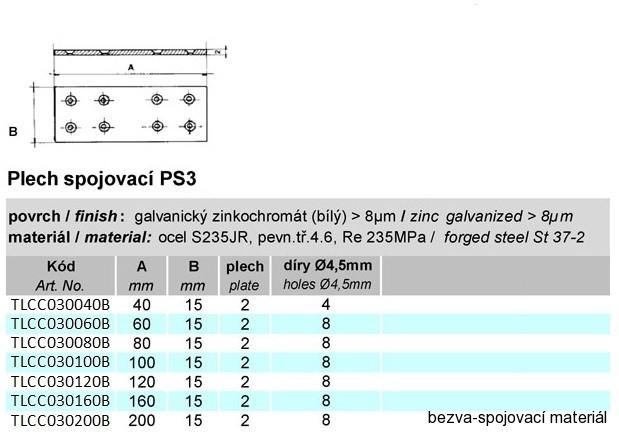 Spojovací plech PS3 30x100 mm zinek bílý