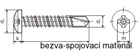 Samovrtný šroub TEX DIN 7504 N 3,5x13 mm, půlkulatá hlava, zinek bílý