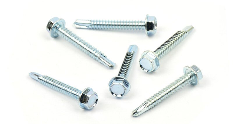 Samovrtný šroub do plechu 6,3x38 mm DIN 7504 K šestihranná hlava, zinek bílý