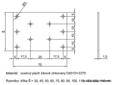 Spojovací deska 70x140 mm, 03-34 BV/S 70