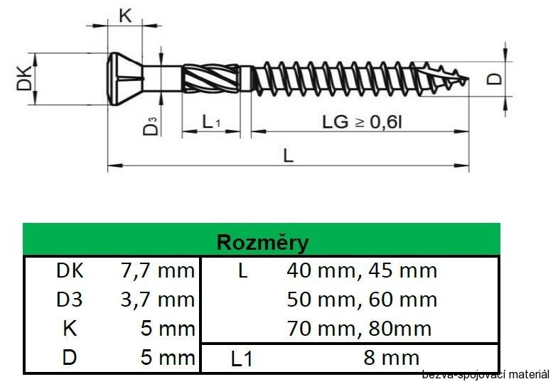 Vrut pro terasy 4x30/18 nerez C1 AISI 410, čočkovitá hlava, TORX