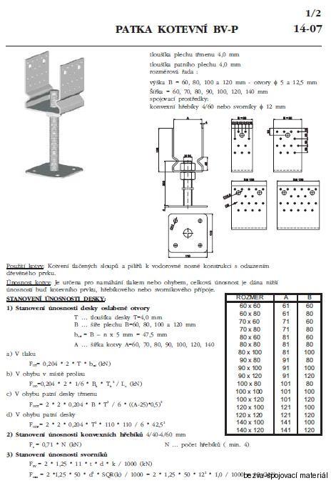 Kotevní patka BV/T 14-07 90x120 mm stavitelná