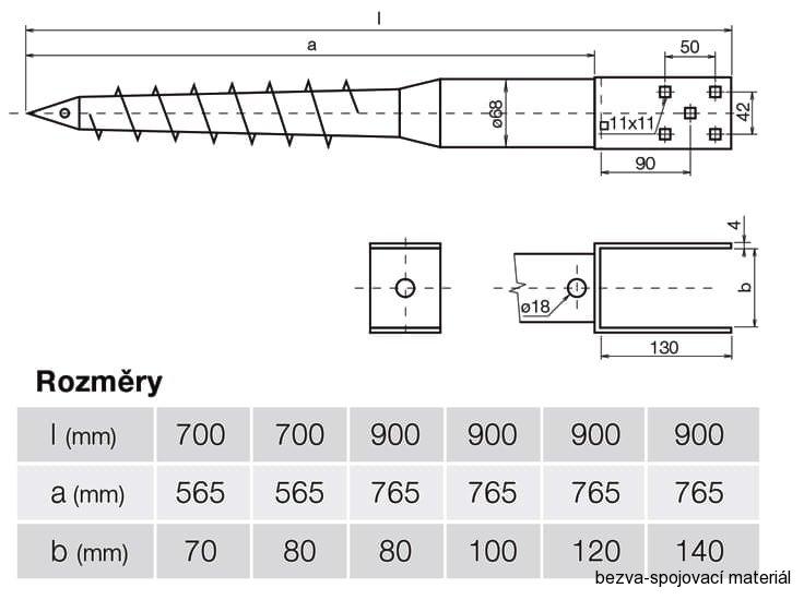 Zemní vrut U 80×700 mm – na pergoly a ploty (bez betonování)